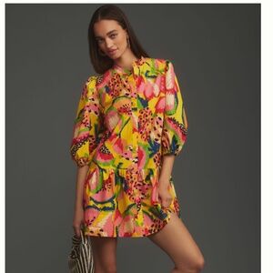 NWT Farm Rio Long-Sleeve Shift Printed Mini Dress SIZE S